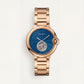 Rose Gold Open Heart Luxury Watch with Blue Textured Dial