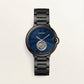 Black Open Heart Luxury Watch with Deep Blue Textured Dial