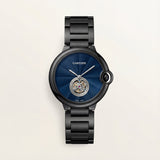 Black Open Heart Luxury Watch with Deep Blue Textured Dial