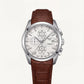 Classic Silver Chronograph Watch with White Dial & Brown Leather Strap