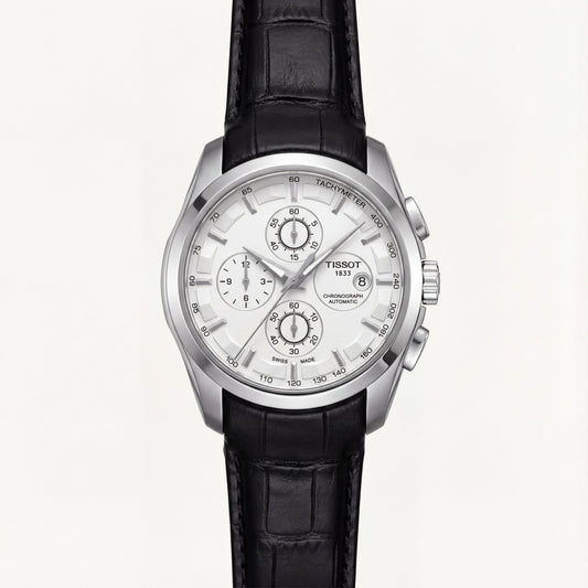 Luxury Chronograph Style Watch with Tachymeter Dial & Leather Strap
