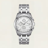 Premium Silver Chronograph Watch with White Dial & Steel Bracelet
