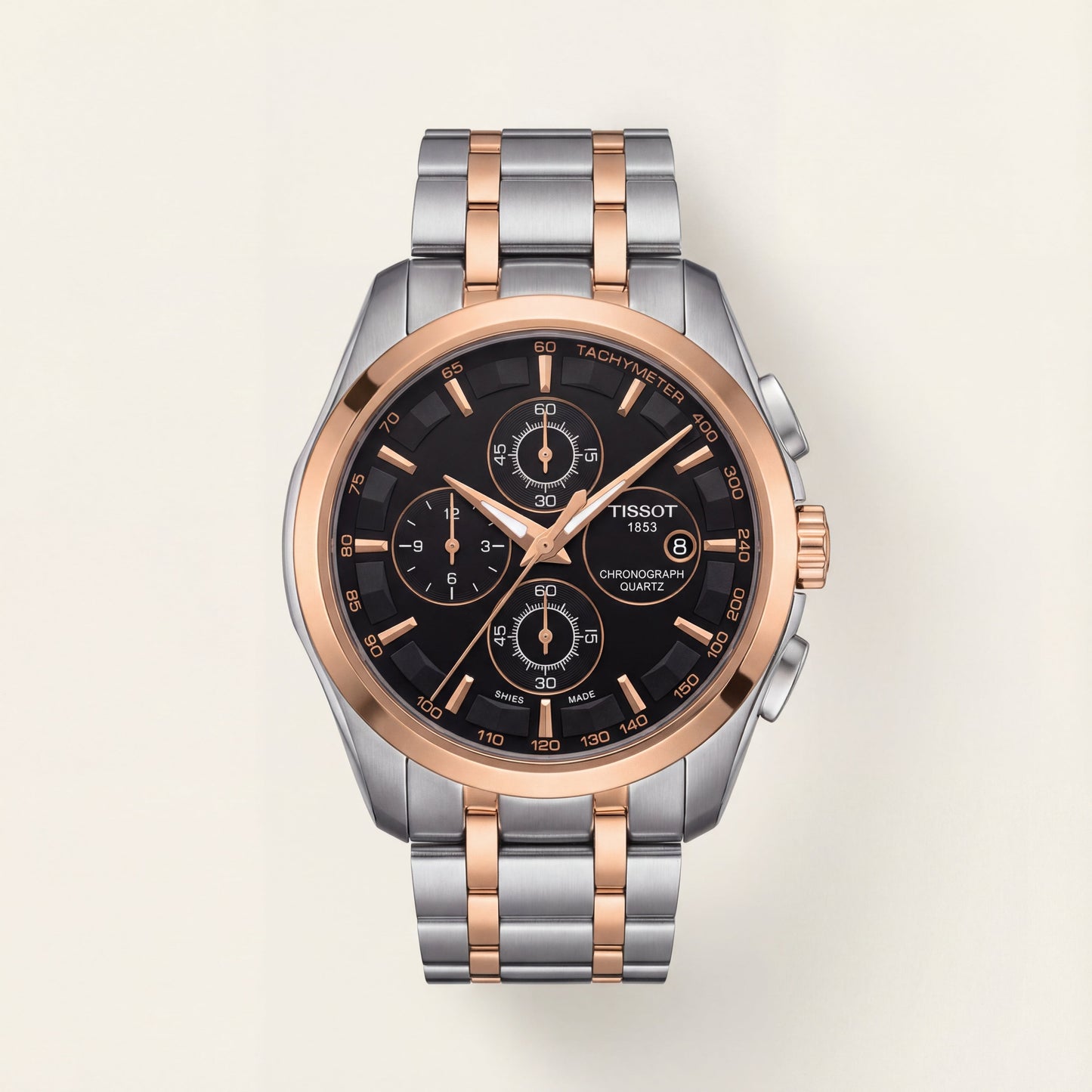 Luxury Black Dial Two-Tone Chronograph Watch for Men