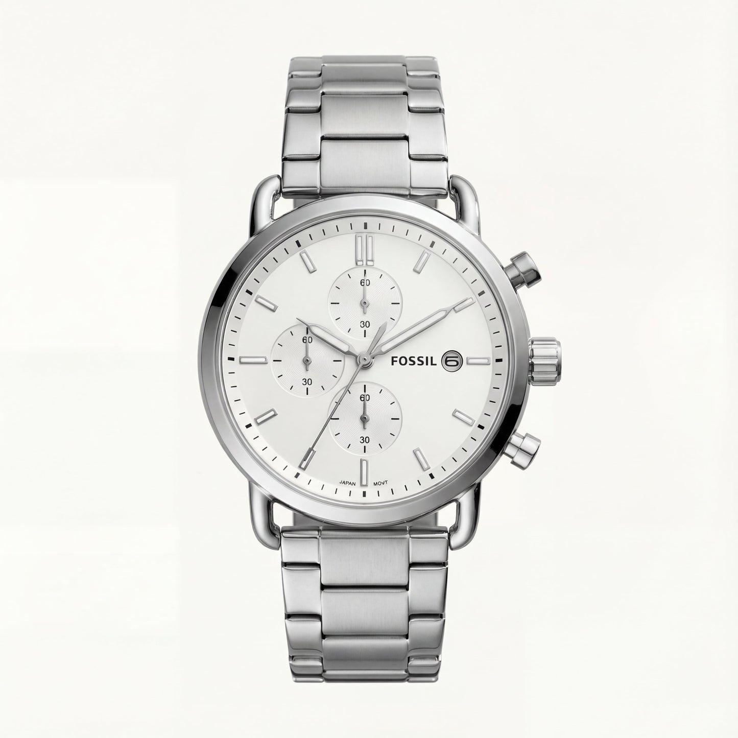 Classic Silver White Dial Stainless Steel Chronograph Watch