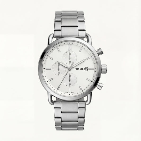 Classic Silver White Dial Stainless Steel Chronograph Watch