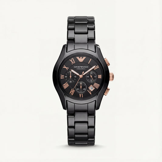 Black Ceramic Rose-Gold Accent Chronograph Watch
