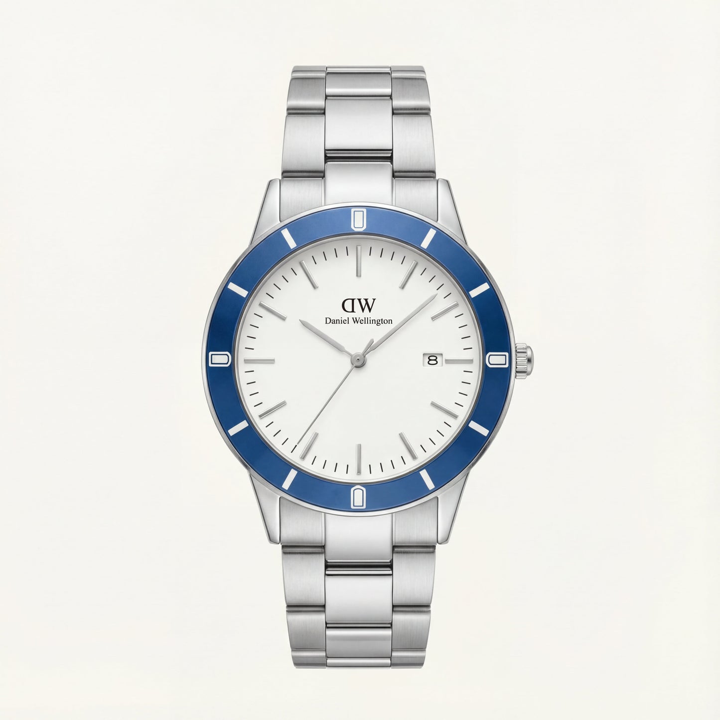 Silver White Dial Blue Bezel Minimalist Men’s Watch
