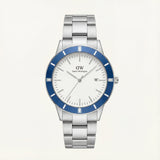 Silver White Dial Blue Bezel Minimalist Men’s Watch