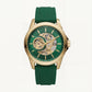 Gold Skeleton Automatic Dial Green Silicone Strap Men’s Watch