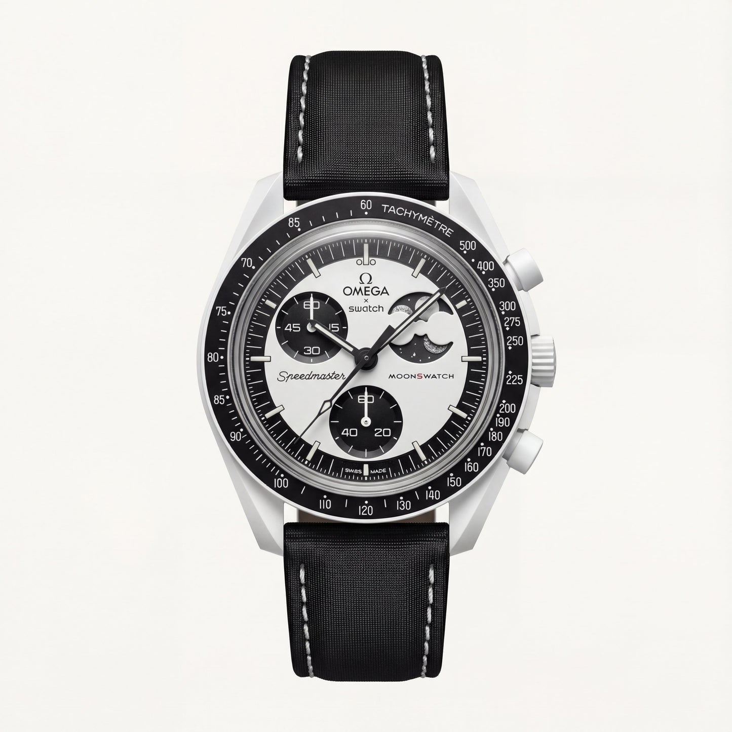 Black & Silver Moon Chronograph Men’s Watch with Tachymeter Bezel