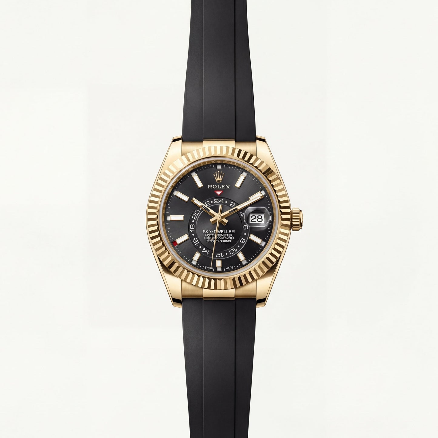 Black Dial Gold Fluted Bezel Luxury Men’s Watch with Rubber Strap