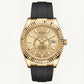 Gold Dial Fluted Bezel Luxury Men’s Watch with Black Rubber Strap