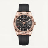 Rose Gold Black Dial Fluted Bezel Premium Men’s Watch with Rubber Strap