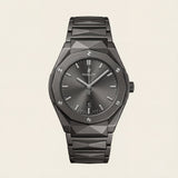 Matte Black Steel Luxury Men’s Watch with Smoke Grey Dial