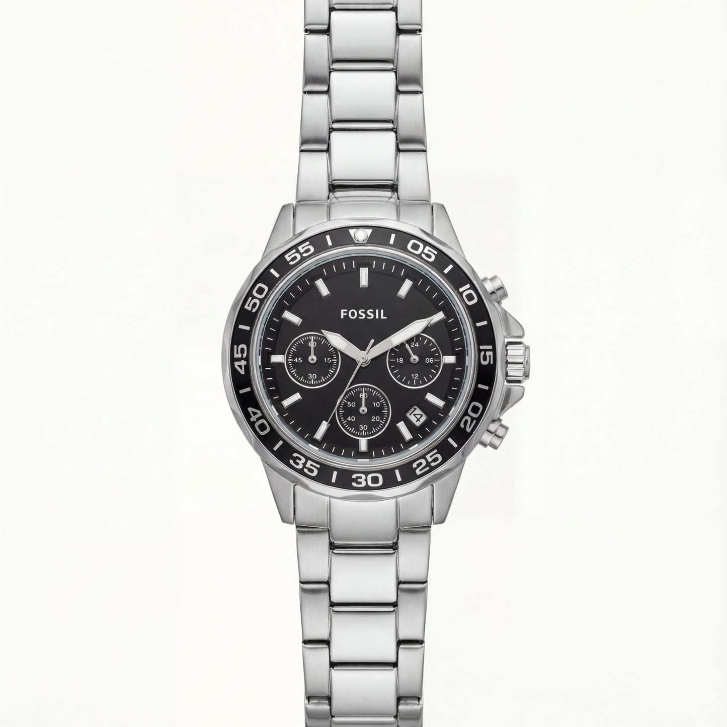 Silver Steel Black Chronograph Dial Men’s Watch