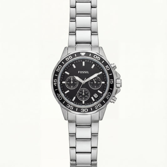 Silver Steel Black Chronograph Dial Men’s Watch