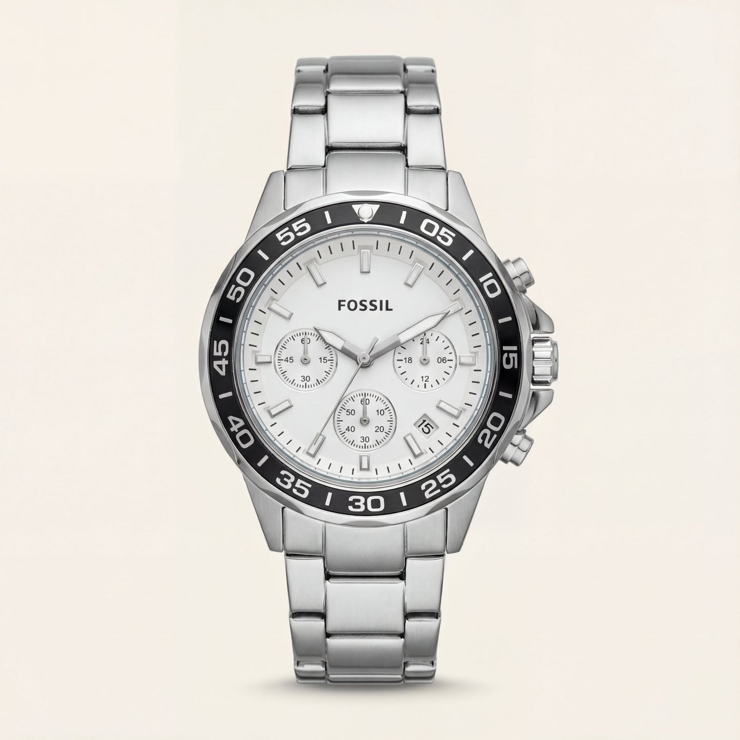Silver Steel White Chronograph Dial Men’s Watch
