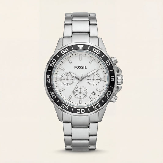 Silver Steel White Chronograph Dial Men’s Watch