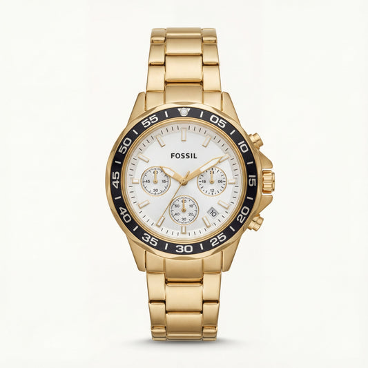Luxury Gold Steel White Chronograph Dial Men’s Watch
