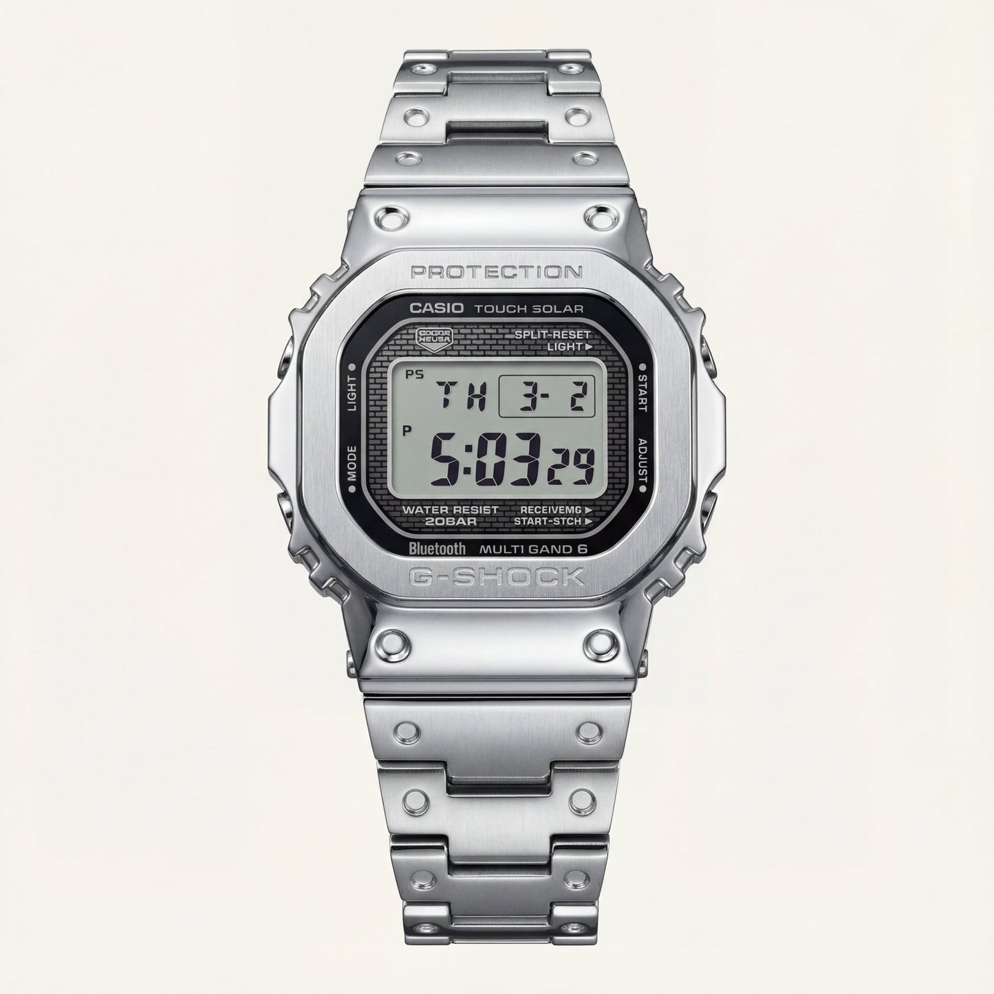 Silver Steel Square Digital Tough Men’s Watch