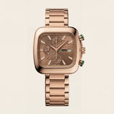 Rose Gold Square Chronograph Men’s Watch with Day–Date Display