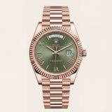 Rose Gold Day-Date Green Sunray Roman Dial Men’s Watch