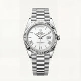 Classic White Dial Fluted Steel Day-Date Watch