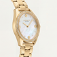 Gold Tone Crystal Bezel Mother of Pearl Floral Dial Elegant Bracelet Watch