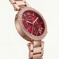 Rose Gold Crystal Bezel Ruby Red Dial Chronograph Bracelet Watch