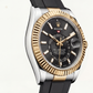Black Dial Gold Fluted Bezel Dual-Tone Men’s Watch with Rubber Strap