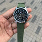 Premium Silver Stainless Steel Automatic Skeleton Watch Black Dial Olive Green Silicone Strap Sport Luxury Watch – Men