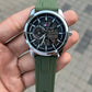 Premium Silver Stainless Steel Automatic Skeleton Watch Black Dial Olive Green Silicone Strap Sport Luxury Watch – Men