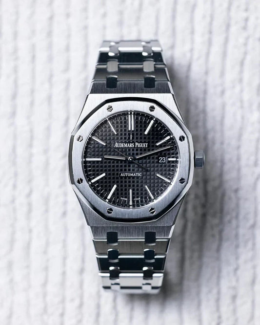Premium Silver Stainless Steel Automatic Watch Black Textured Dial Octagonal Bezel Classic Luxury Watch – Men